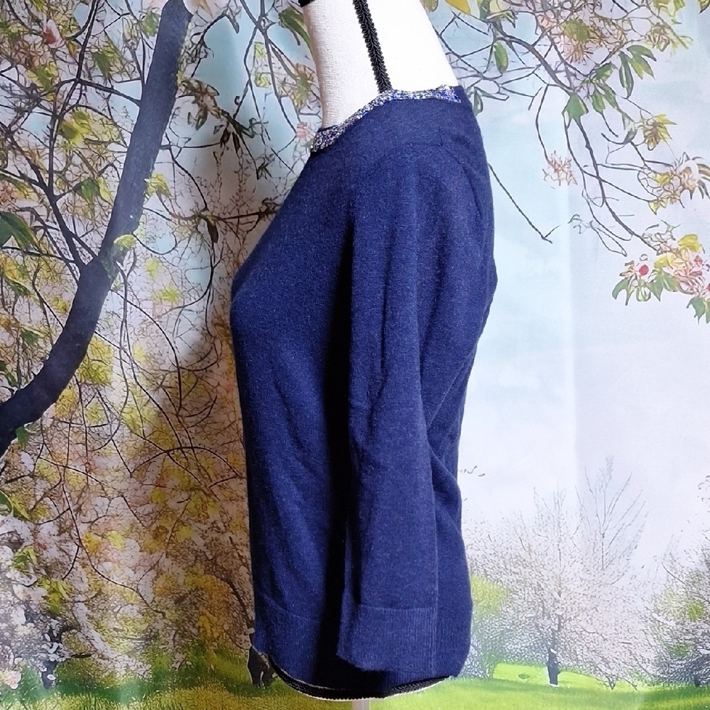 Liz Claiborne Navy Sweater with Floral Collar - Picture 3 of 8